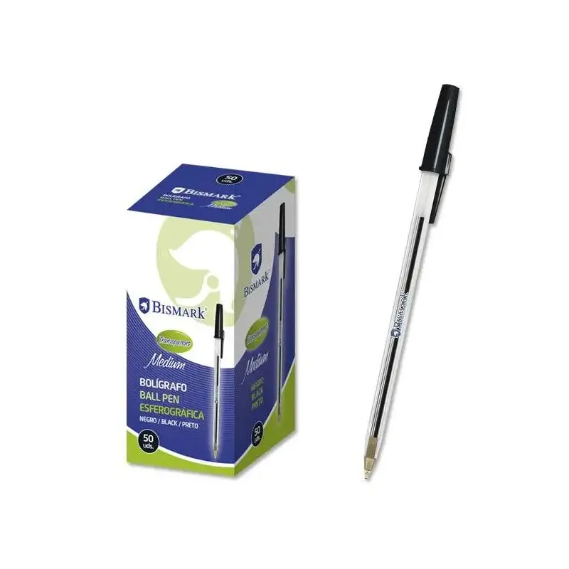 Bismark Boligrafo de Bola - Punta Redonda - Capuchon y Tapon del Color de la Tinta - Color Negro | Ahorro Imprimiendo