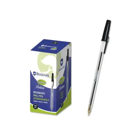 Bismark Boligrafo de Bola - Punta Redonda - Capuchon y Tapon del Color de la Tinta - Color Negro | Ahorro Imprimiendo