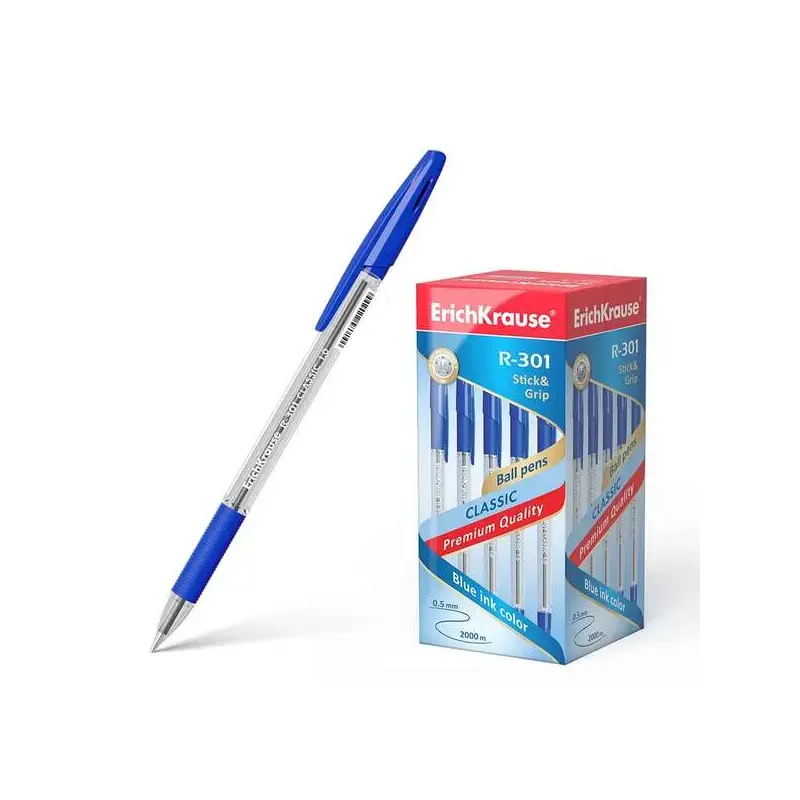 Erichkrause R-301 Stick&Grip Boligrafo de Bola Punta 1.0mm - Trazo 0.5mm - Agarre con Grip de Goma - Tinta de Secado Rapido - Cu