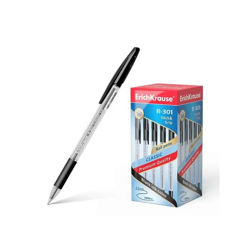 Erichkrause R-301 Stick&Grip Boligrafo de Bola Punta 1.0mm - Trazo 0.5mm - Agarre con Grip de Goma - Tinta de Secado Rapido - Cu