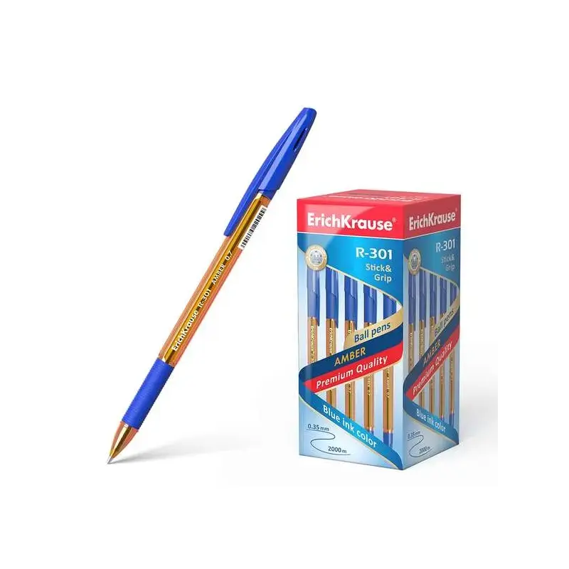 Erichkrause R-301 Amber Stick&Grip Boligrafo de Bola Punta 0.7mm - Trazo 0.35mm - Agarre con Grip de Goma - Tinta de Secado Rapi