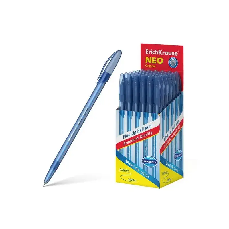 Erichkrause Boligrafo Neo Original - Punta de Aguja Sofisticada Fine Tip - Cuerpo Redondo Translucido Mate - Tinta Color Azul |