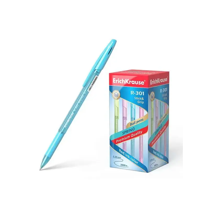 Erichkrause Boligrafo R-301 Spring Stick&Grip 0.7 - Cuerpo Hexagonal Translucido - Zona de Agarre de Goma Contorneada - Punta de