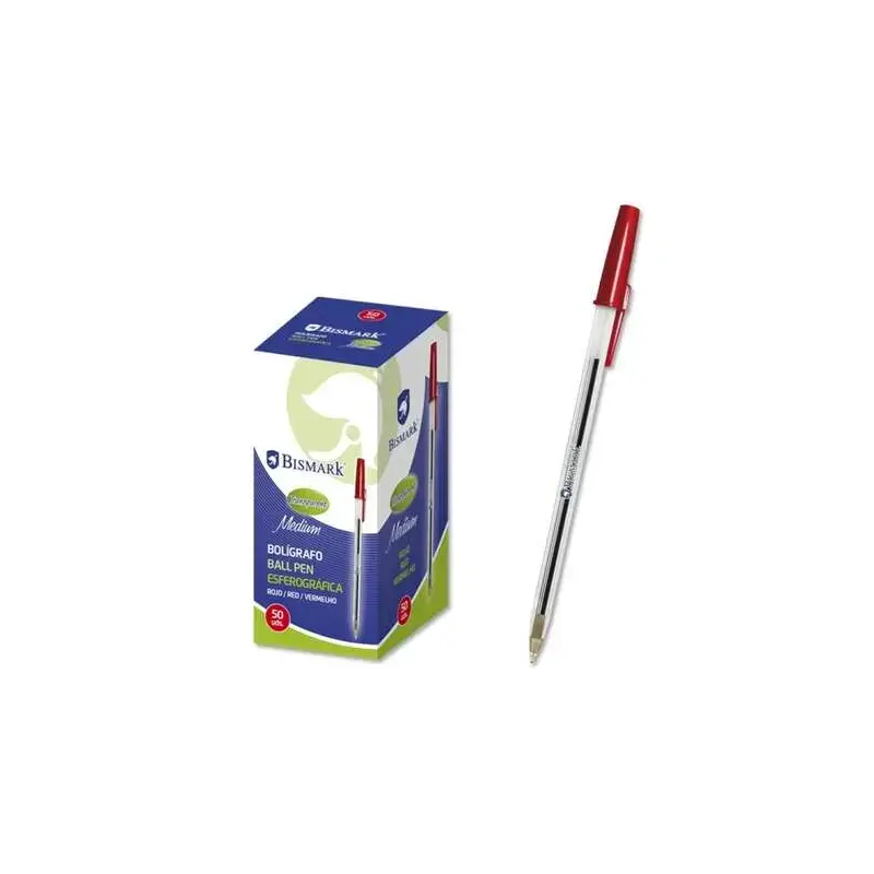 Bismark Boligrafo de Bola - Punta Redonda - Capuchon y Tapon del Color de la Tinta - Color Rojo | Ahorro Imprimiendo