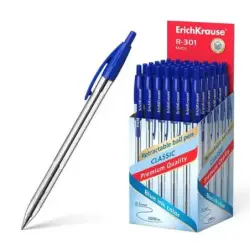 ErichKrause R-301 Matic Boligrafo Retractil Punta de Bola 1.0mm - Tinta de Secado Rapido - Cuerpo Transparente - Color Azul | Ah