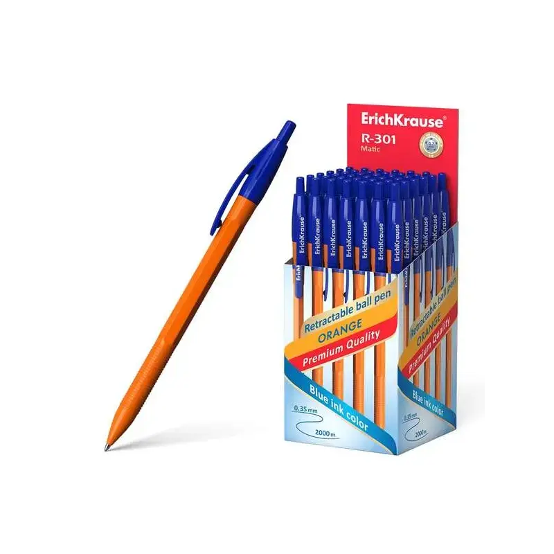Erichkrause R-301 Naranja Matic Boligrafo Retractil Punta 0.7mm - Cuerpo Hexagonal Opaco - Tinta de Secado Rapido - Color Azul |