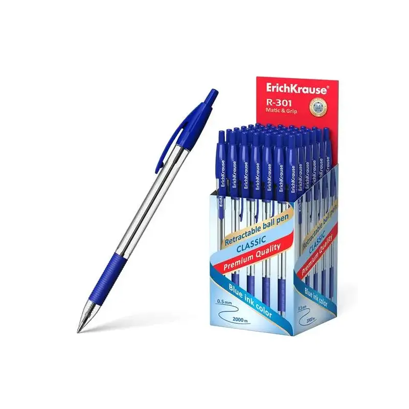 Erichkrause R-301 Classic Matic&Grip Boligrafo Retractil Punta de 1.0mm - Trazo 0.5mm - Grip de Agarre - Tinta de Secado Rapido