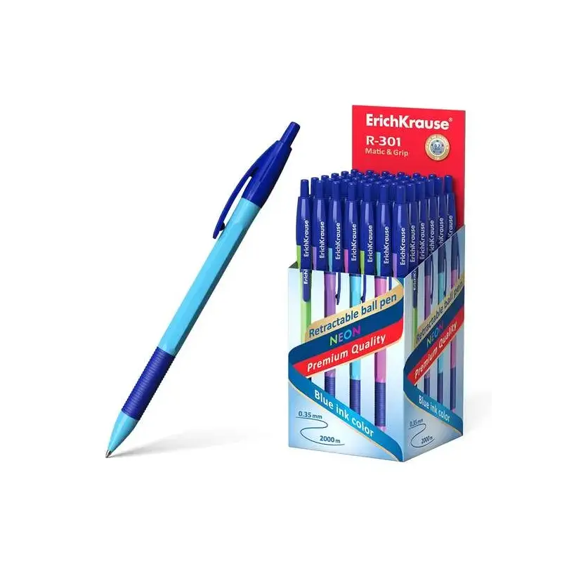 Erichkrause R-301 Neon Matic&Grip Boligrafo Retractil - Punta de 0.7mm - Trazo 0.35mm aprox. - Tinta de Secado Rapido - Cuerpo H