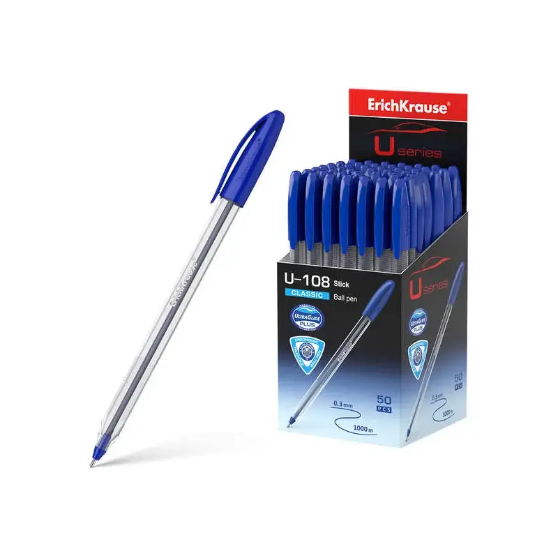 Erichkrause U-108 Boligrafo Clasico - Punta de Bola 1.0mm - Trazo de 0.3mm - Tapa Ventilada - Ultra Glide Technology - Color Azu