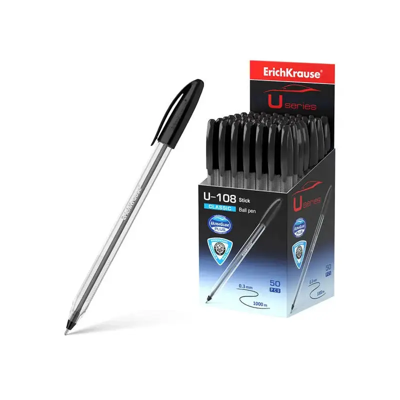 Erichkrause U-108 Boligrafo Clasico - Punta de Bola 1.0mm - Trazo de 0.3mm - Tapa Ventilada - Ultra Glide Technology - Color Neg