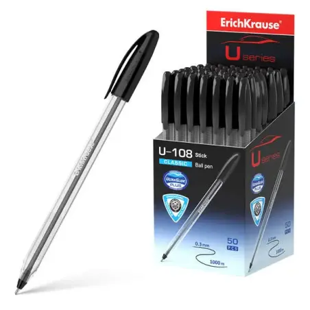 Erichkrause U-108 Boligrafo Clasico - Punta de Bola 1.0mm - Trazo de 0.3mm - Tapa Ventilada - Ultra Glide Technology - Color Neg