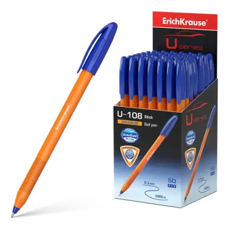Erichkrause U-108 Boligrafo Clasico Orange - Punta de Bola 0.7mm - Trazo de 0.26mm - Tapa Ventilada - Cuerpo Opaco Naranja - Ult