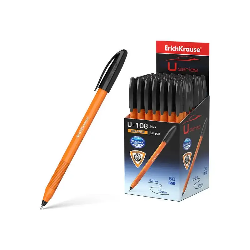 Erichkrause U-108 Boligrafo Clasico Orange - Punta de Bola 0.7mm - Trazo de 0.26mm - Tapa Ventilada - Cuerpo Opaco Naranja - Ult