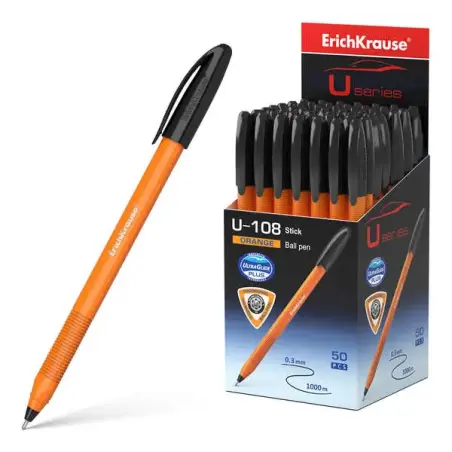 Erichkrause U-108 Boligrafo Clasico Orange - Punta de Bola 0.7mm - Trazo de 0.26mm - Tapa Ventilada - Cuerpo Opaco Naranja - Ult