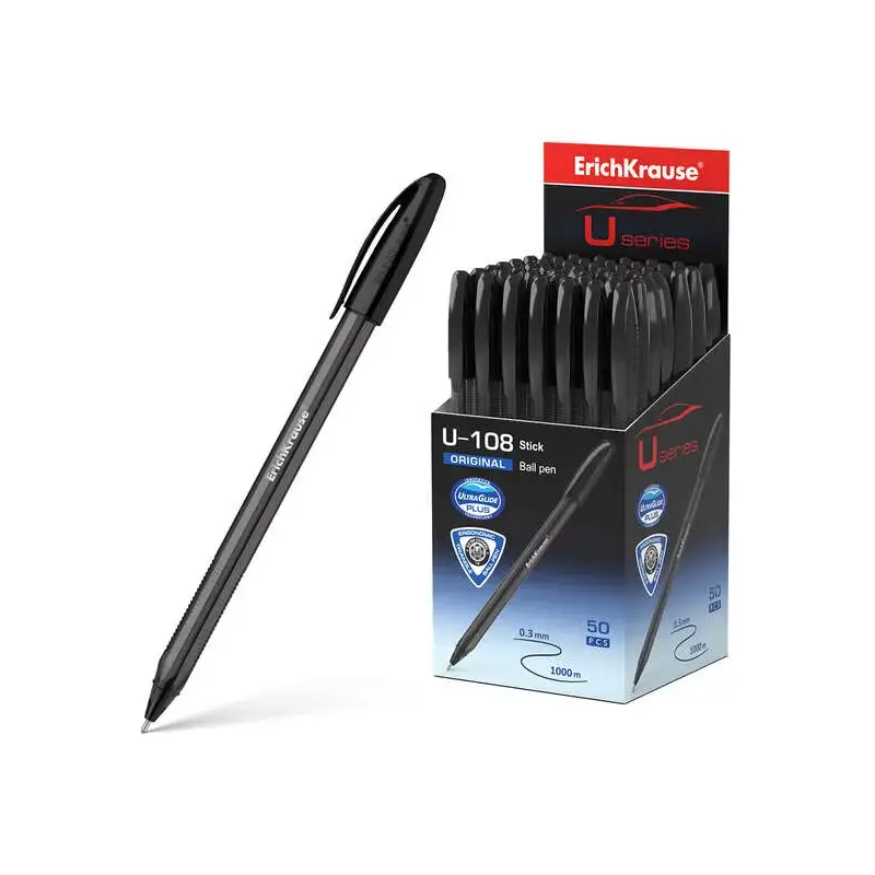 Erichkrause U-108 Boligrafo Clasico - Punta de Bola 1.0mm - Trazo de 0.3mm - Tapa Ventilada - Cuerpo Translucido y Tintado - Ult