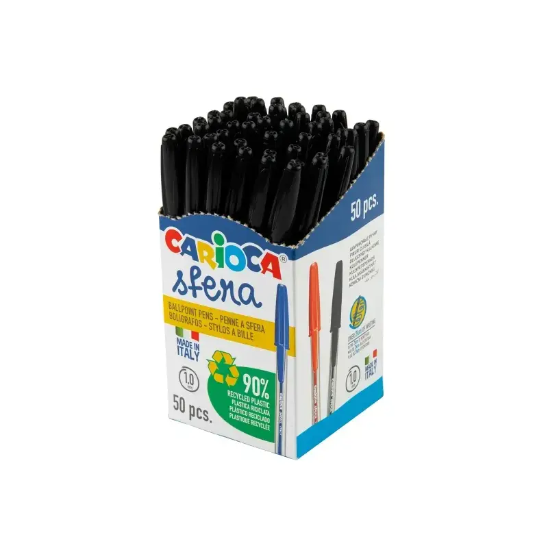 Carioca Sfera Boligrafos - Punta Ø 1mm - Escritura Super Deslizante - Fabricado con 90% de Plastico Reciclado - Color Negro | Ah