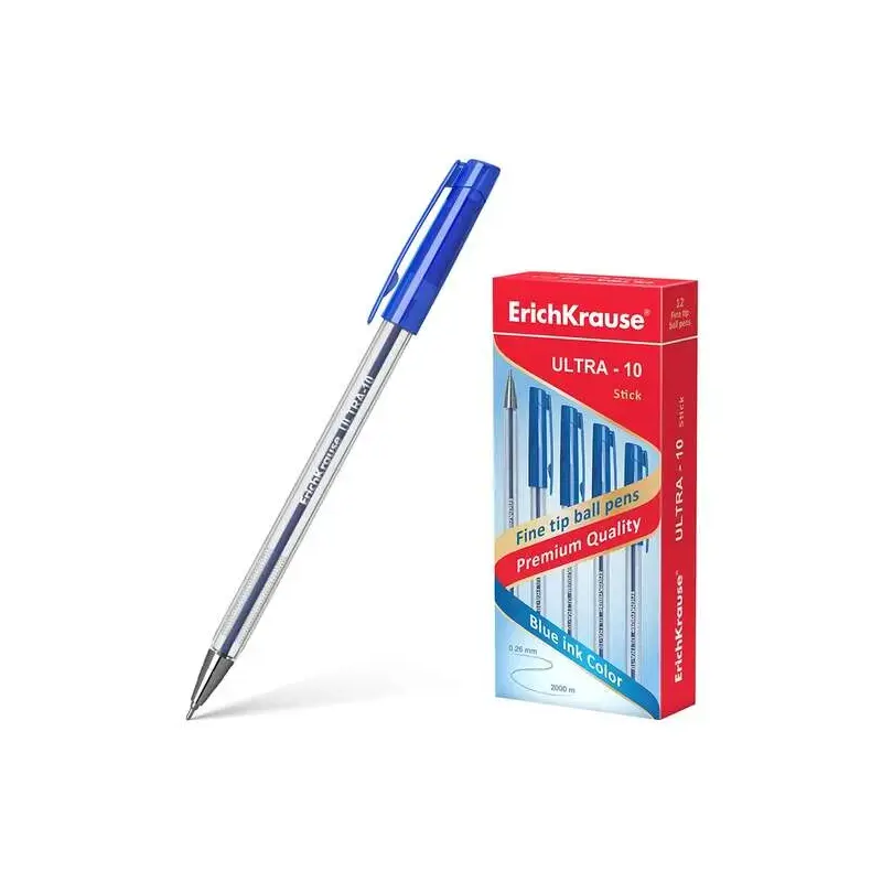 Erichkrause Boligrafo Ultra-10 - Punta Metalica de Tipo Aguja - Cuerpo Hexagonal Transparente - Tinta de Baja Viscosidad - Color