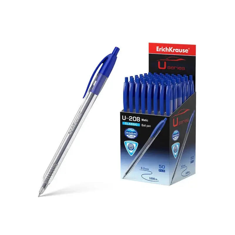 Erichkrause Boligrafo Automatico U-208 Classic Matic - Ultra Glide Technology - Cuerpo Transparente con Grip - Color Azul | Ahor