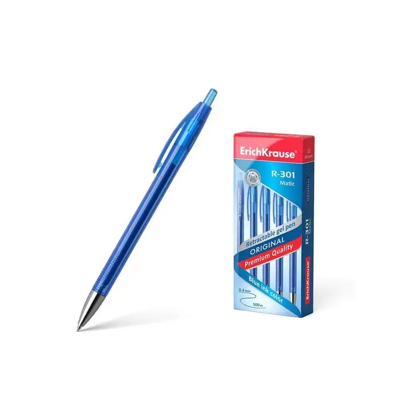 Erichkrause Boligrafo de Gel Automatico R-301 Original Gel Matic - Tinta de Gel de Secado Rapido - Cuerpo Transparente con Grip