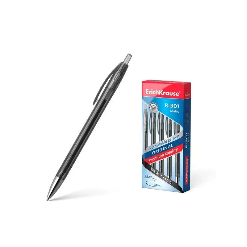 Erichkrause Boligrafo de Gel Automatico R-301 Original Gel Matic - Tinta de Gel de Secado Rapido - Cuerpo Transparente con Grip