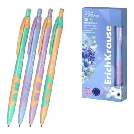 Erichkrause Bloom XR-30 Matic&Grip Pastel Boligrafo Retractil - Punta de Bola 0.7mm - Trazo de 0.35mm - Tinta Azul - Grip de Aga