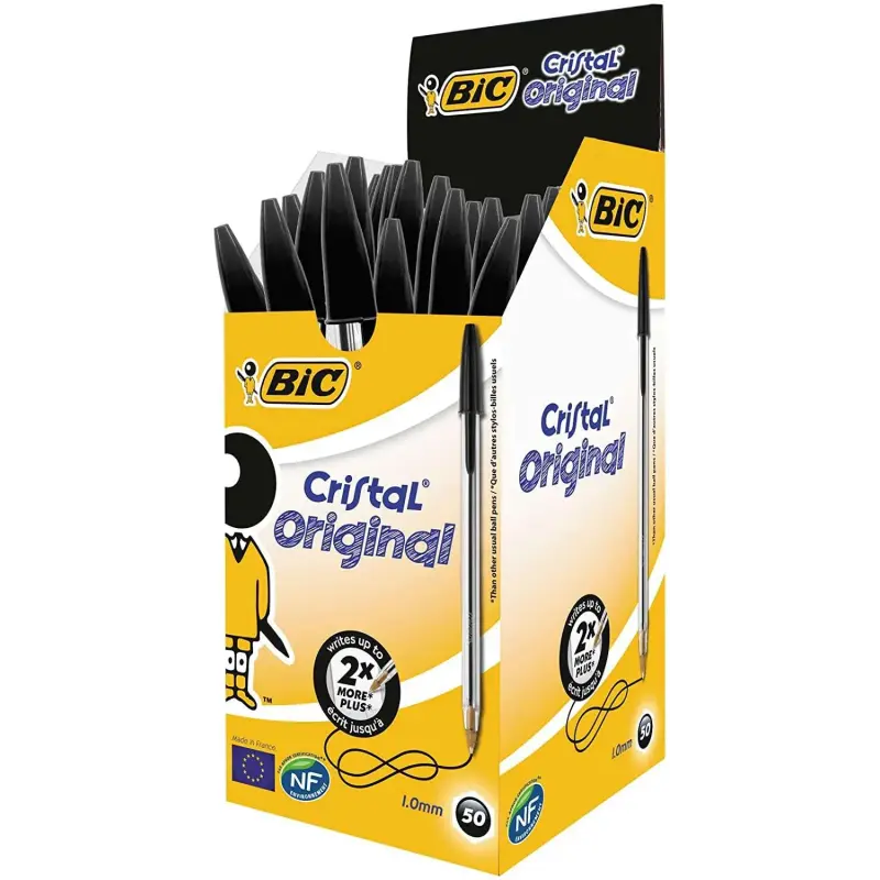 Bic Cristal Original Boligrafo de bola - Punta redonda de 1.0mm - Trazo 0.4mm - Tinta con Base de Aceite - Color Negro | Ahorro