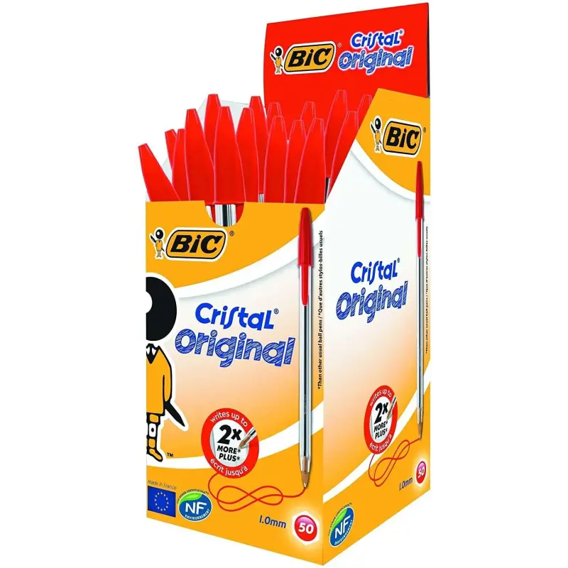 Bic Cristal Original Boligrafo de bola - Punta redonda de 1.0mm - Trazo 0.4mm - Tinta con Base de Aceite - Color Rojo | Ahorro I