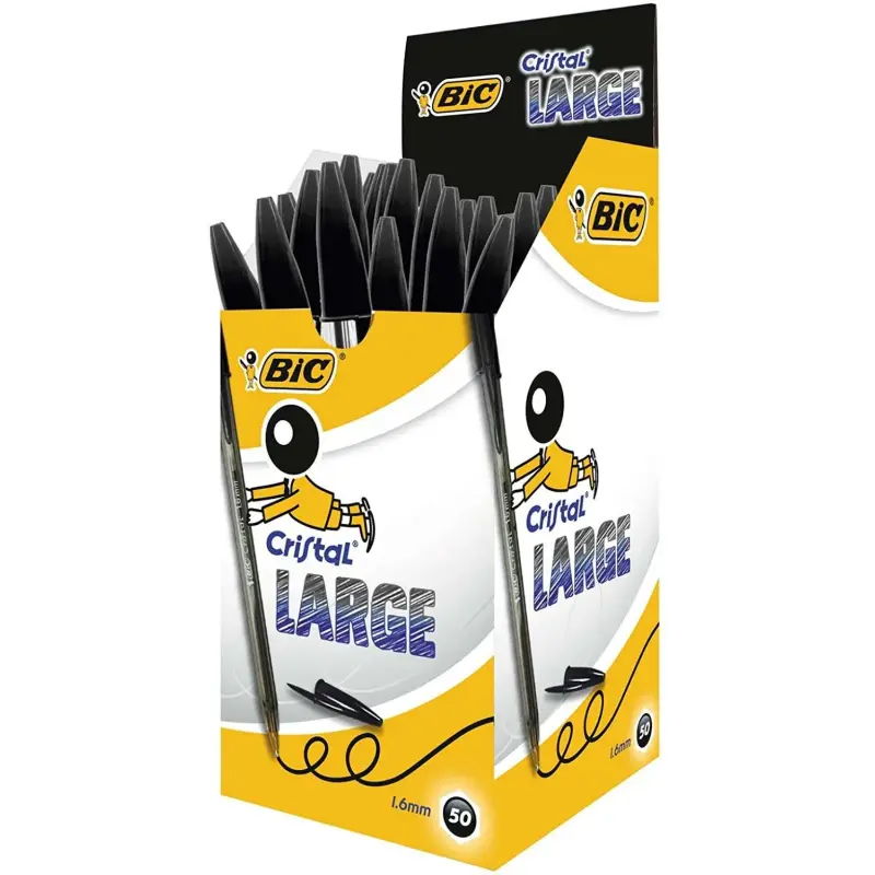 Bic Cristal Large Boligrafo de Bola - Punta Gruesa de 1.6mm - Trazo de 0.60mm - Tinta con Base de Aceite - Translucido - Color N