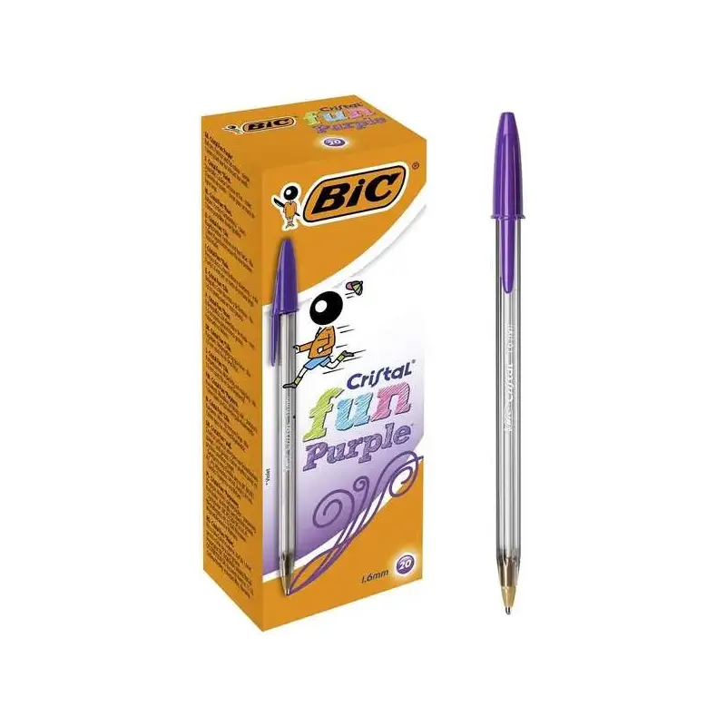 Bic Cristal Fun Boligrafo de Bola - Punta Gruesa de 1.6mm - Tinta con Base de Aceite - Color Morado | Ahorro Imprimiendo