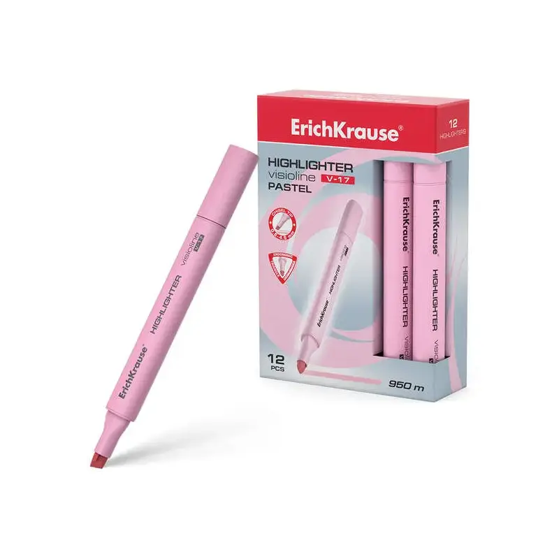 Erichkrause Visioline V-17 Pastel Marcador Fluorescente - Punta Biselada - Trazo de 0.6 a 4.5mm - Tinta a Base de Agua - Color R