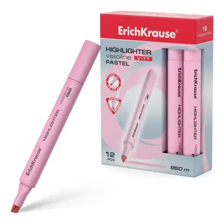 Erichkrause Visioline V-17 Pastel Marcador Fluorescente - Punta Biselada - Trazo de 0.6 a 4.5mm - Tinta a Base de Agua - Color R