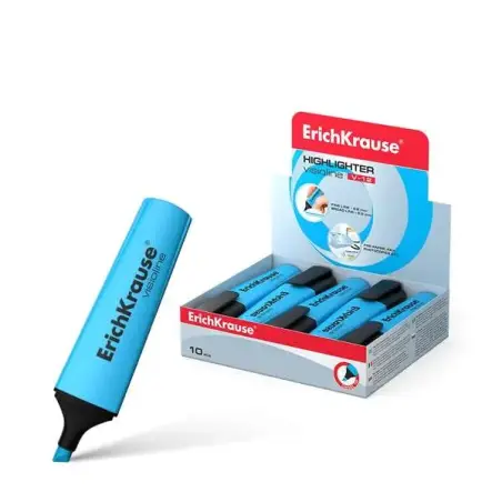 Erichkrause Visioline V-12 Marcador Fluorescente - Punta Biselada - Tinta a Base de Agua - Color Azul | Ahorro Imprimiendo
