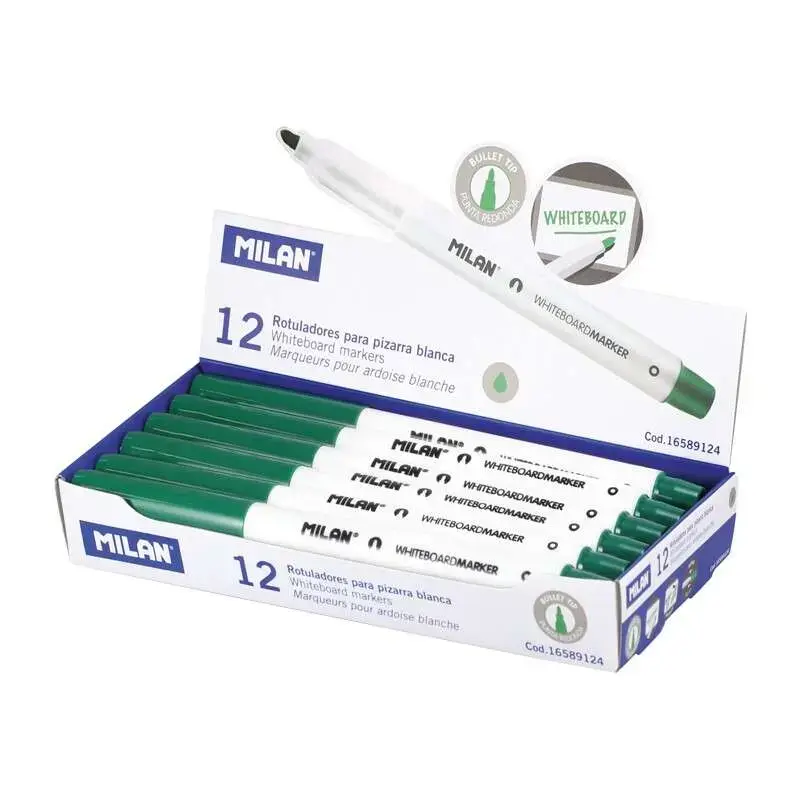 Milan Rotuladores para Pizarra Blanca con Punta Redonda - Punta 3.7 mm - Tinta a Base de Alcohol - Borrable en Seco - Color Verd