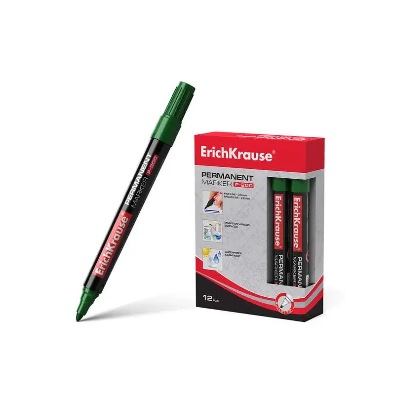 Erichkrause Marcador Permanente P-200 - Punta en Forma de Bala - Resistente al Agua y a los Rayos UV - Color Verde | Ahorro Impr