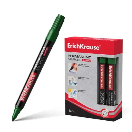Erichkrause Marcador Permanente P-200 - Punta en Forma de Bala - Resistente al Agua y a los Rayos UV - Color Verde | Ahorro Impr