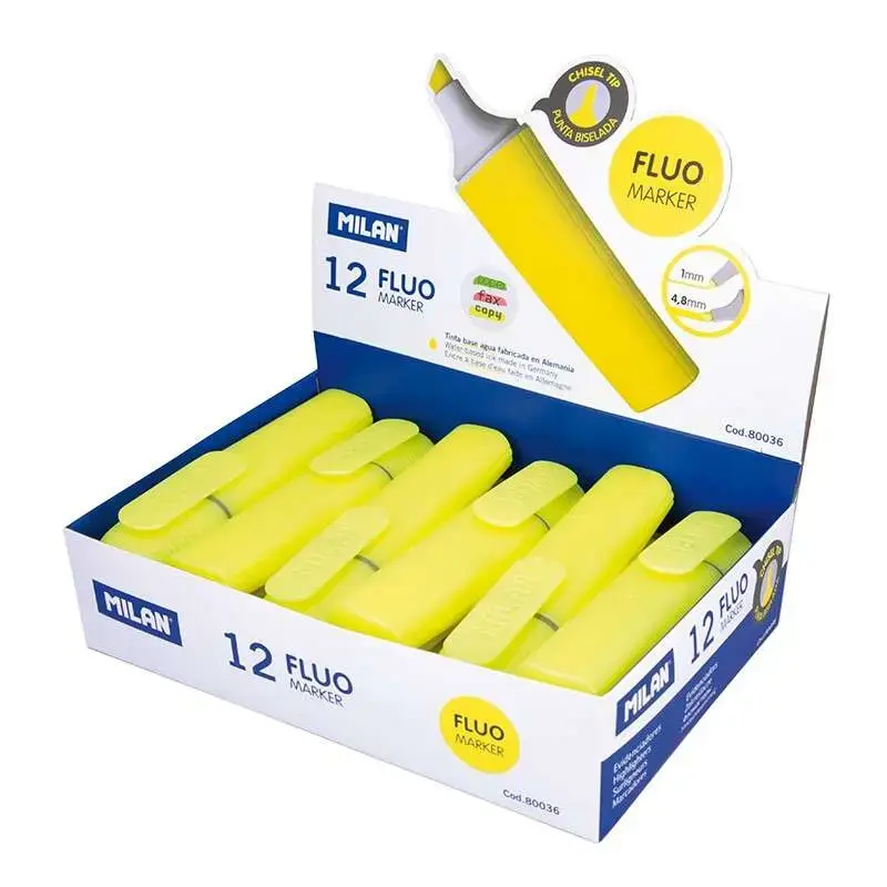 Milan Marcador Fluorescente - Punta Biselada 1 - 4.8mm - Color Amarillo | Ahorro Imprimiendo