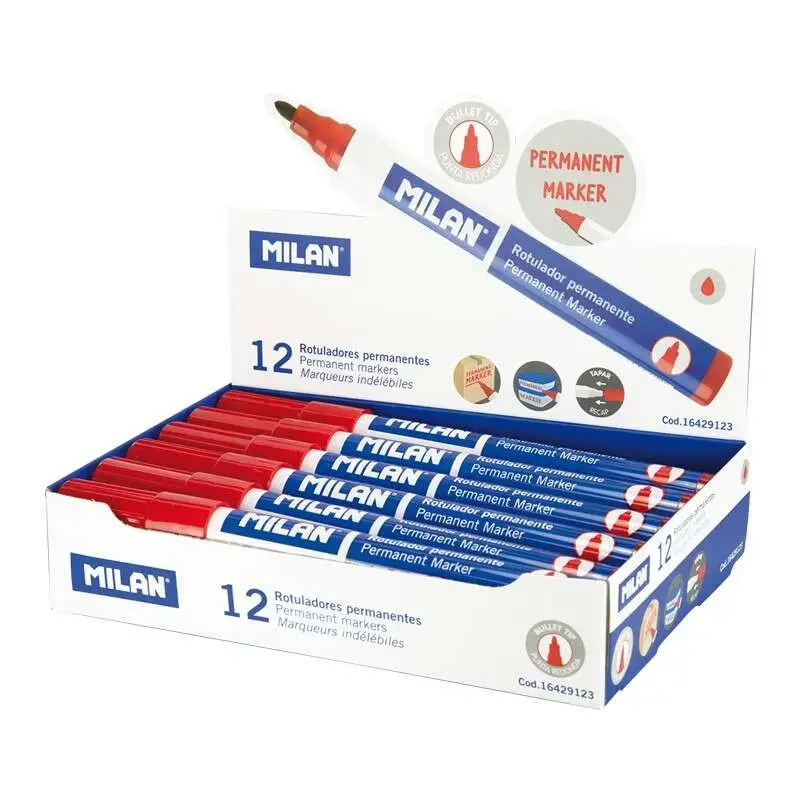 Milan Rotulador Permanente - Punta Redonda 4mm - Tinta a Base de Alcohol - Color Rojo | Ahorro Imprimiendo