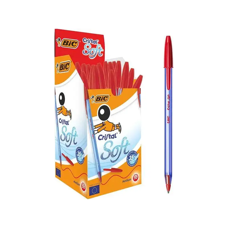Bic Cristal Soft Boligrafos de Bola - Punta Media de 1.2mm - Trazo 0.45mm - Escritura mas Fluida - Color Rojo | Ahorro Imprimien