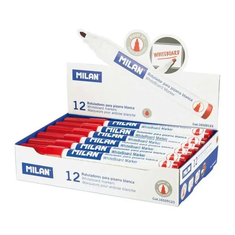 Milan Rotuladores para Pizarra Blanca con Punta Redonda - Punta 4.7 mm - Tinta a Base de Alcohol - Borrable en Seco - Color Rojo