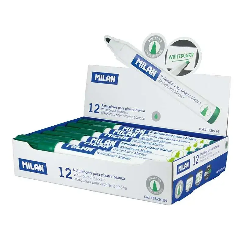 Milan Rotuladores para Pizarra Blanca con Punta Redonda - Punta 4.7 mm - Tinta a Base de Alcohol - Borrable en Seco - Color Verd