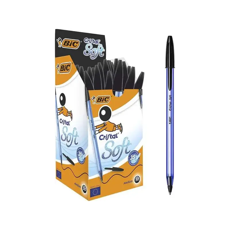 Bic Cristal Soft Boligrafos de Bola - Punta Media de 1.2mm - Trazo 0.45mm - Escritura mas Fluida - Color Negro | Ahorro Imprimie