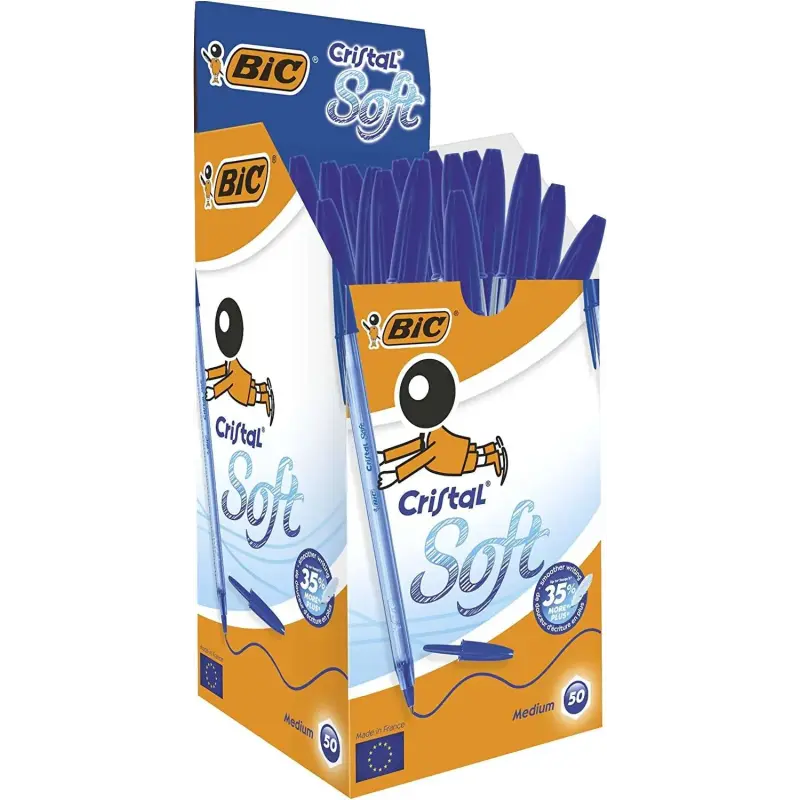 Bic Cristal Soft Boligrafos de Bola - Punta Media de 1.2mm - Trazo 0.45mm - Escritura mas Fluida - Color Azul | Ahorro Imprimien
