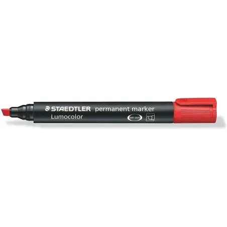 Staedtler Lumocolor 350 Rotulador Permanente - Punta Biselada 2-5mm aprox. - Tinta Base de Alcohol - Secado Rapido - Color Rojo