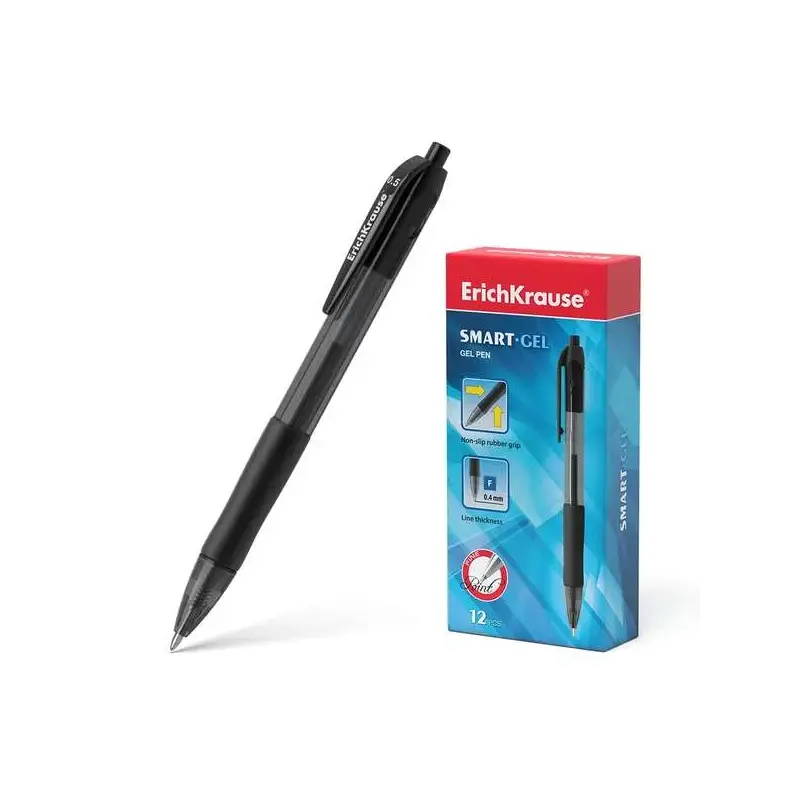 Erichkrause Boligrafo de Gel Automatico Smart-Gel - Punta Normal - Cuerpo Translucido Redondo - Agarre Comodo - Tinta de Gel de