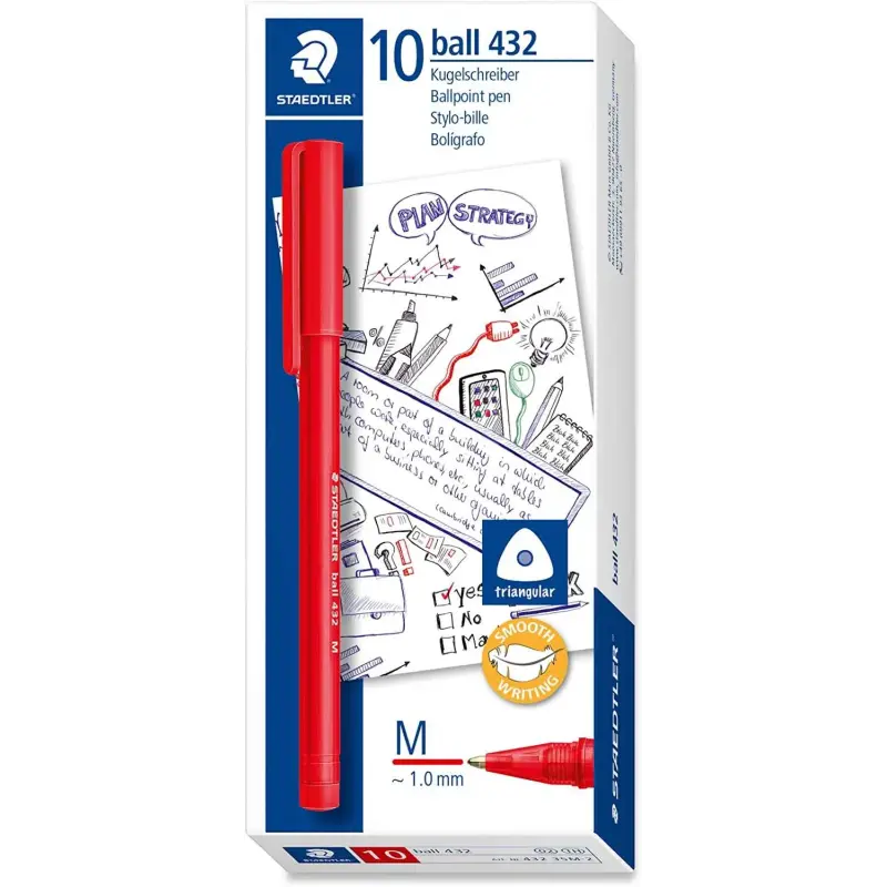 Staedtler Ball 432 Boligrafo Punta de Bola - Punta 0.45mm - Tinta Indeleble - Color Rojo | Ahorro Imprimiendo