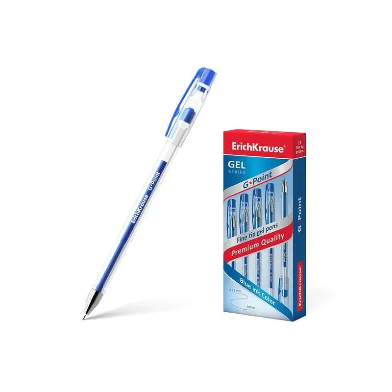 Erichkrause Boligrafo de Gel G-Point - Punta de Aguja de 0,38mm - Tinta de Gel de Secado Rapido - Cuerpo Transparente - Color Az