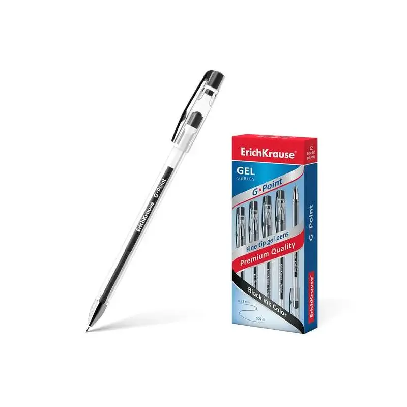 Erichkrause Boligrafo de Gel G-Point - Tinta de Gel de Secado Rapido - Cuerpo Transparente con Grip Perfilado Triangular - Punta