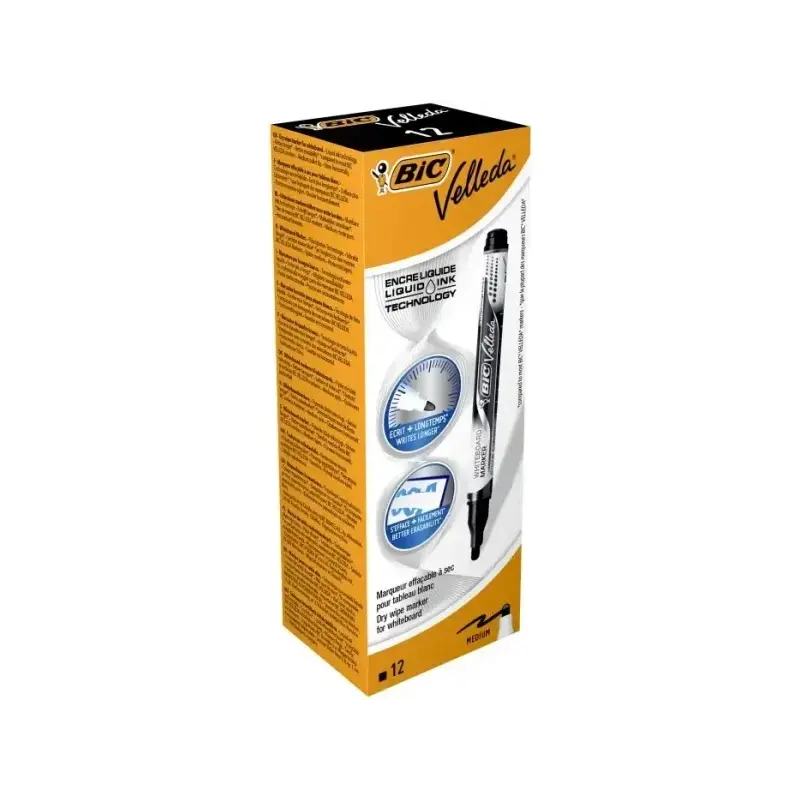 Bic Velleda Liquid Ink Marcador para Pizarra - Punta Media - Trazo 2.3mm - Tinta Liquida con Base de Alcohol - Color Negro | Aho