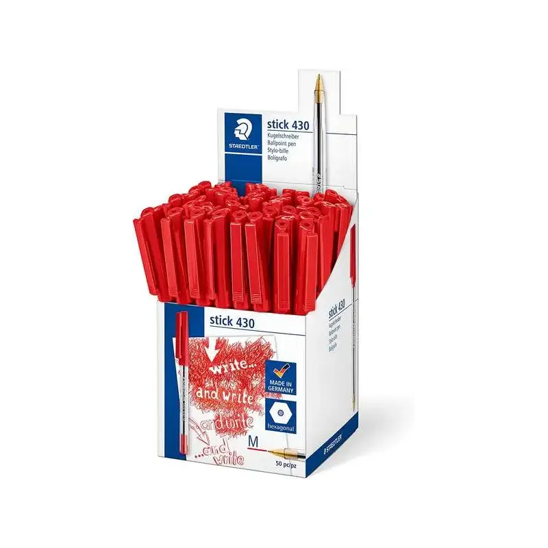 Staedtler Stick 430 Boligrafo con Capuchon - Punta 0.35mm - Tinta Endeleble - Color Rojo | Ahorro Imprimiendo