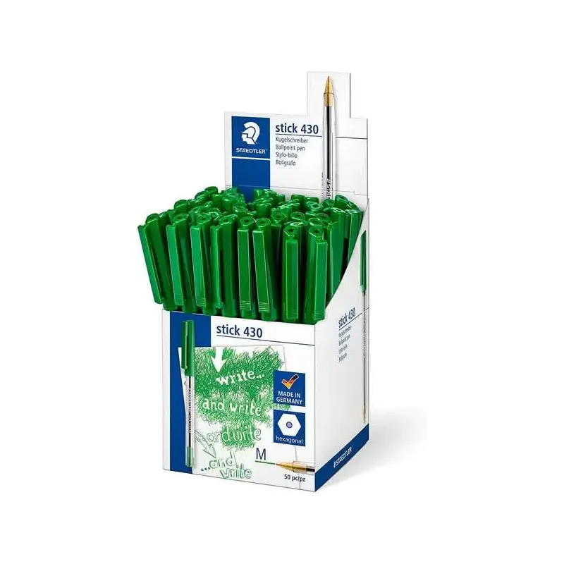 Staedtler Stick 430 Boligrafo con Capuchon - Punta 0.35mm - Tinta Endeleble - Color Verde | Ahorro Imprimiendo